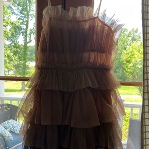 Cute taupe colored tulle layered dress with tags.